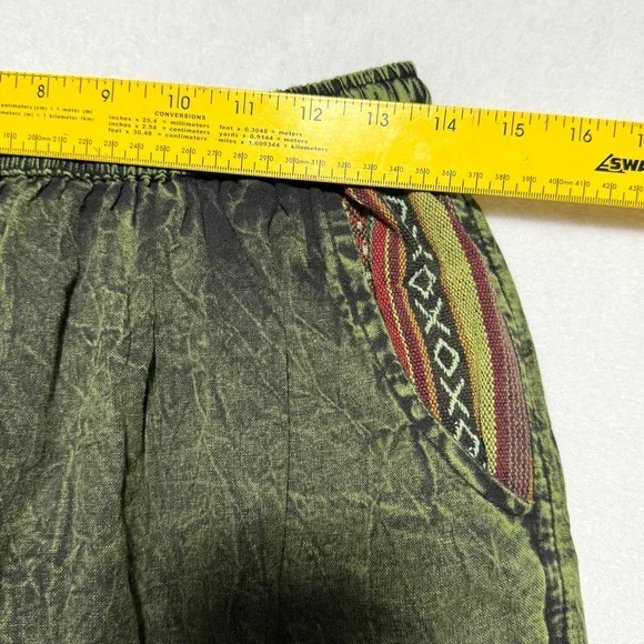 Kathmandu Olive Stonewashed Trousers Cargo Pants w/Tribal Patterns Harem Hippie - Picture 15 of 16